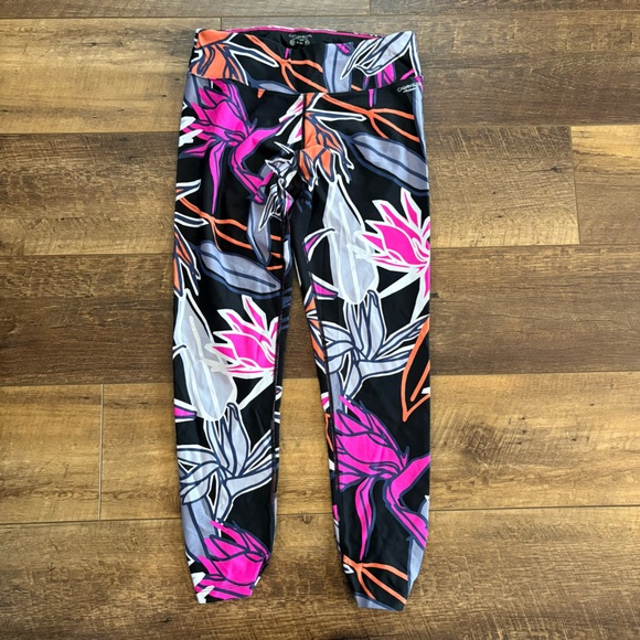 Calvin Klein Performance 7/8 Length Women’s Active Leggings Black Pink Floral - Picture 1 of 7
